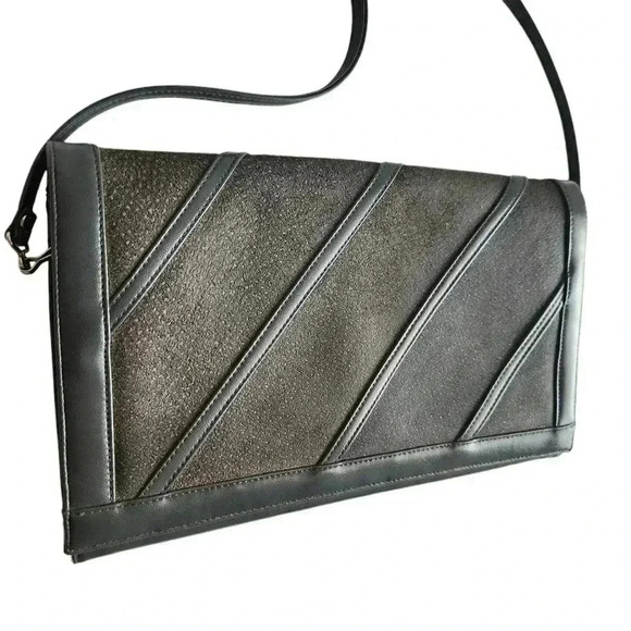 Vintage Gray Faux Leather Clutch Shoulder Bag Convertible 1980s - Picture 4 of 13